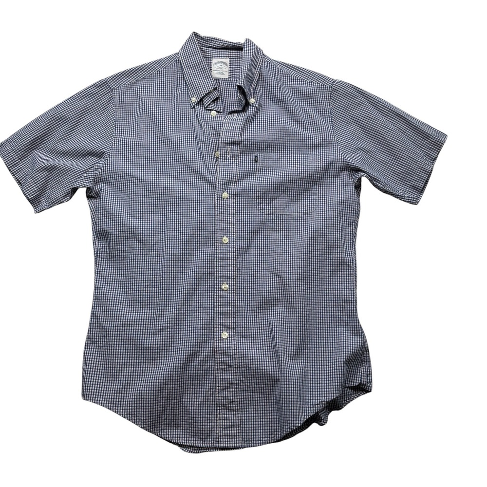 Brooks Brothers 346 Mens‎ Slim Fit Gingham Button Down Shirt Blue Medium #1120